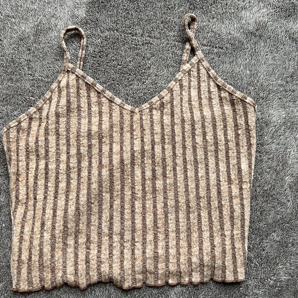 Set of 3- Striped Beige, Brown, Black Women's Tank Tops